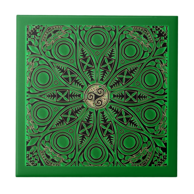 Kelly Green Triskele Mandala Tile (Front)