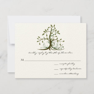 Kelly Green Whimsical Swirl Tree Wedding RSVP Card
