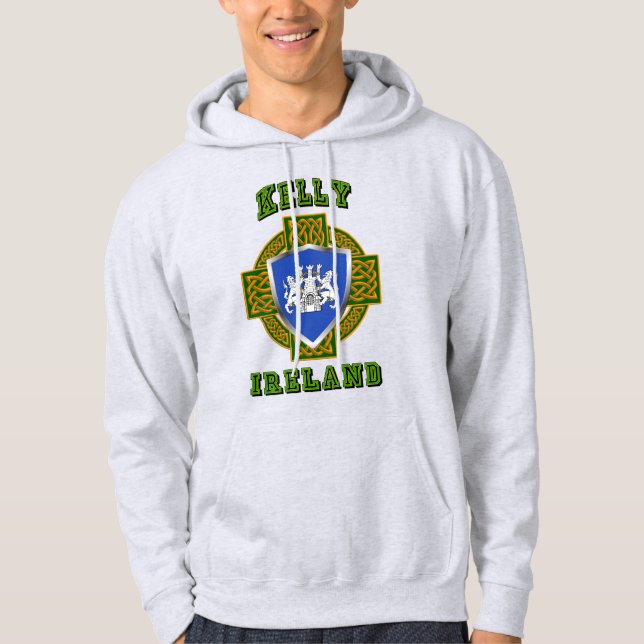 Kelly/O'Kelly Irish Shield w/Celtic Cross  Hoodie (Front)