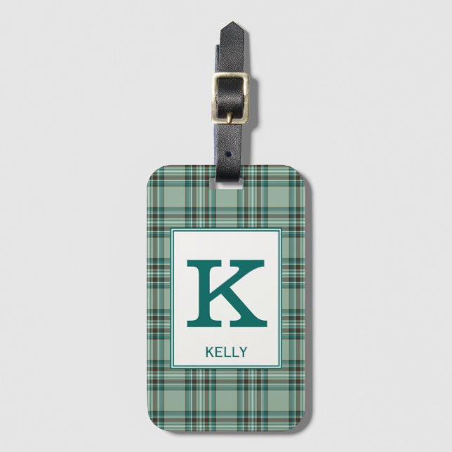 Kelly Tartan Mint Green Plaid Pattern Luggage Tag (Front Vertical)