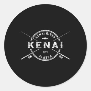 Kenai Ak Vintage Crossed Fishing Rods  Classic Round Sticker