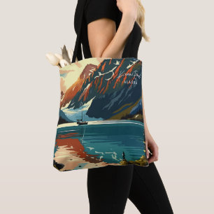 Kenai Fjords Alaska Vintage Travel Illustration Tote Bag
