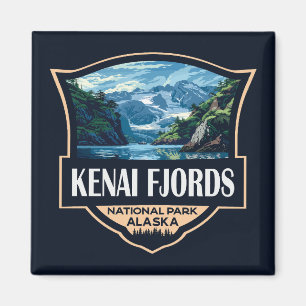 Kenai Fjords National Park Illustration Retro Art Magnet