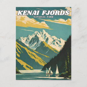 Kenai Fjords National Park illustration retro Deco Postcard