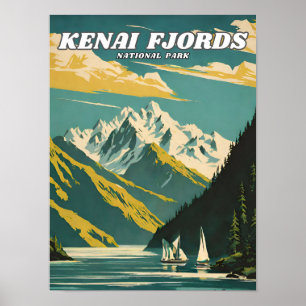 Kenai Fjords National Park illustration retro Deco Poster
