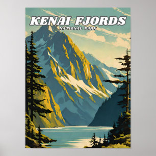 Kenai Fjords National Park illustration retro Poster