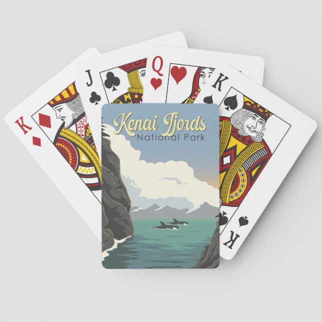 Kenai Fjords National Park Illustration Travel Art Playing Cards (Back)