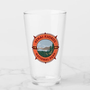 Kenai Fjords National Park Retro Compass Emblem Glass