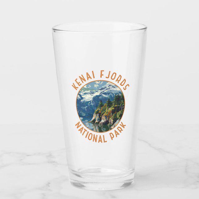 Kenai Fjords National Park Retro Distressed Circle Glass (Front)