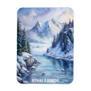 Kenai Fjords National Park Watercolor Painting Magnet