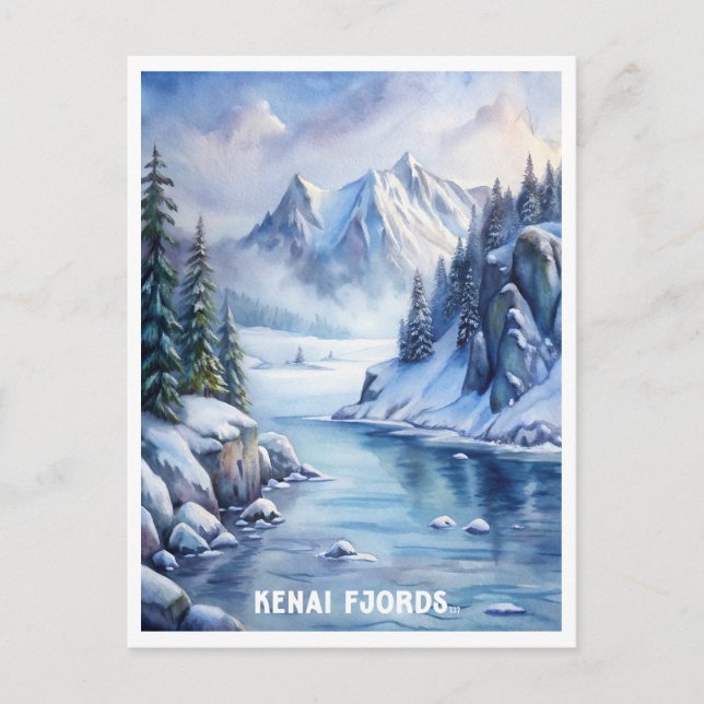 Kenai Fjords National Park Watercolor Painting  Postcard (Front)