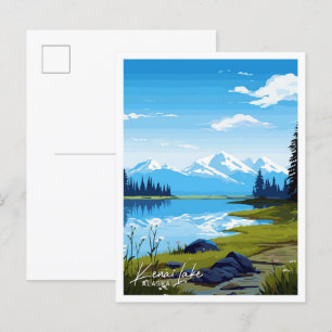 Kenai Lake Alaska Art Travel Vintage illustration Postcard