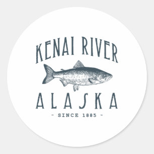 Kenai River Alaska Fishy Fisherman Funny Fishing L Classic Round Sticker