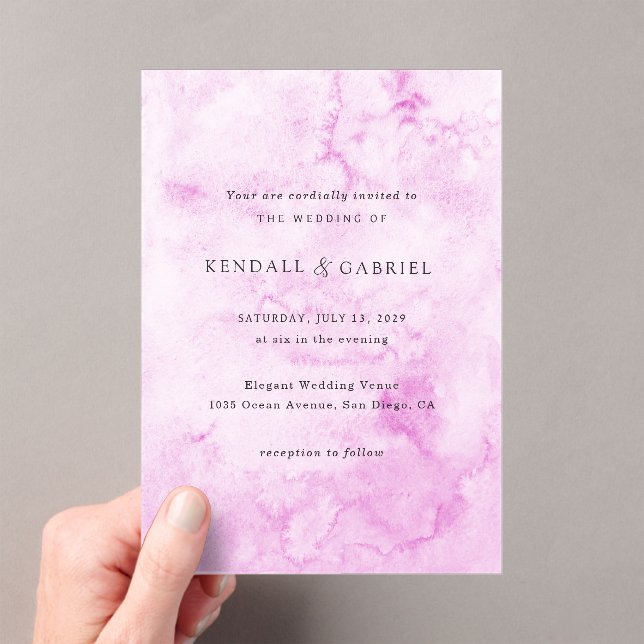 Kendall Pink Watercolor Elegant Wedding Acrylic Invitations (Insitu (Handheld))