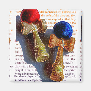 Kendama, Red and Blue Colour Ink Sketch Magnet