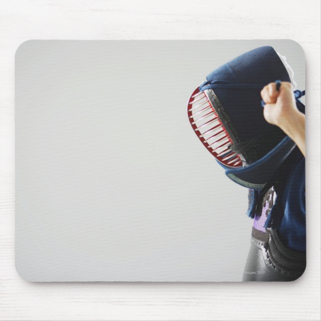 Kendo Fencer Fastening Mask Mouse Pad (Front)
