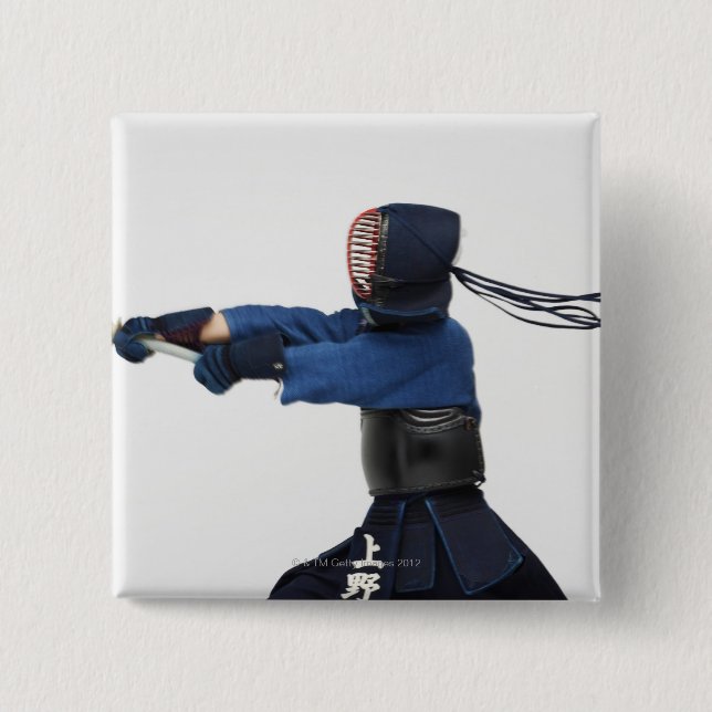 Kendo Fencer Practicing 15 Cm Square Badge (Front)