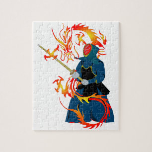Kendo Swordsman and Fire Dragon Jigsaw Puzzle