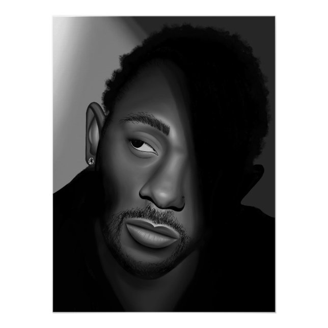 Kendrick Lamar | Black and White Portrait Painting Poster (Front)