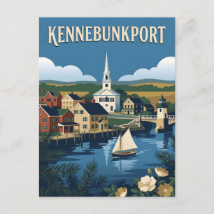Kennebunkport Maine Harbour Vintage Travel Poster Postcard