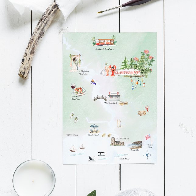 Kennebunkport Maine | Illustrated Wedding Map  Invitation (Creator Uploaded)