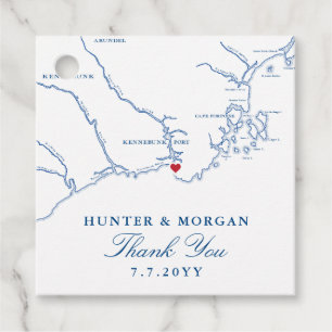 Kennebunkport Maine Map Navy Blue Wedding Favour Tags