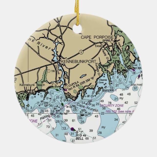 Kennebunkport Maine Nautical Chart Ceramic Tree Decoration (Back)