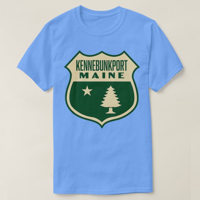 Kennebunkport Maine Retro Pine Tree Shield Tan T-Shirt (Design Front)