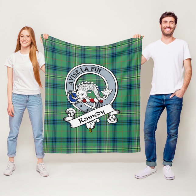 Kennedy Ancient Clan Badge Tartan Plaid Fleece Blanket (In Situ)