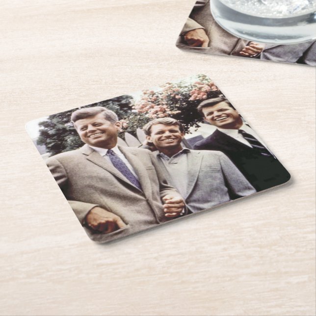 Kennedy Brothers, President John, Robert & Ted Square Paper Coaster (Angled)