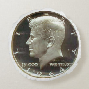 Kennedy Half Dollar Coin Round Pillow. Cushion
