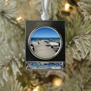 Kenosha, Wisconsin on Lake Michigan Silver Plated Banner Ornament