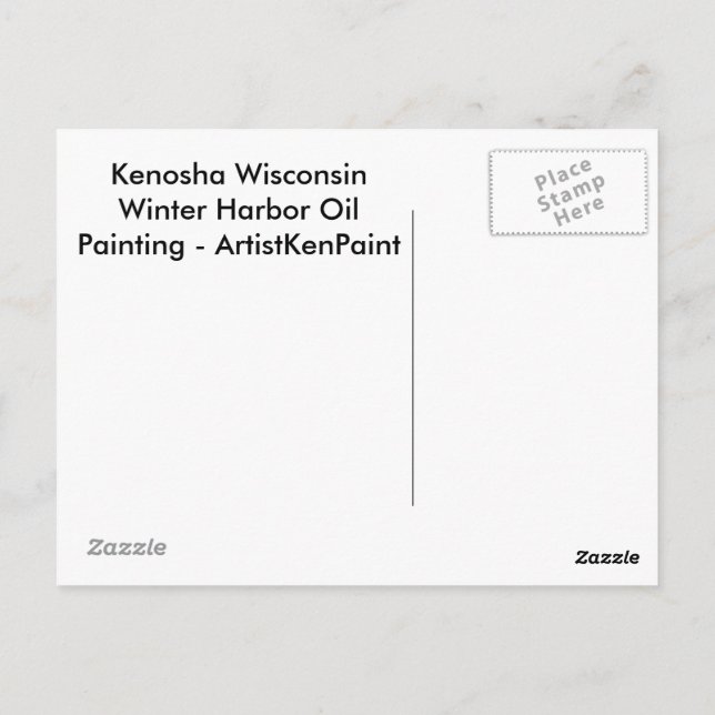 Kenosha Wisconsin Winter Harbour Oil Painting Postcard (Back)