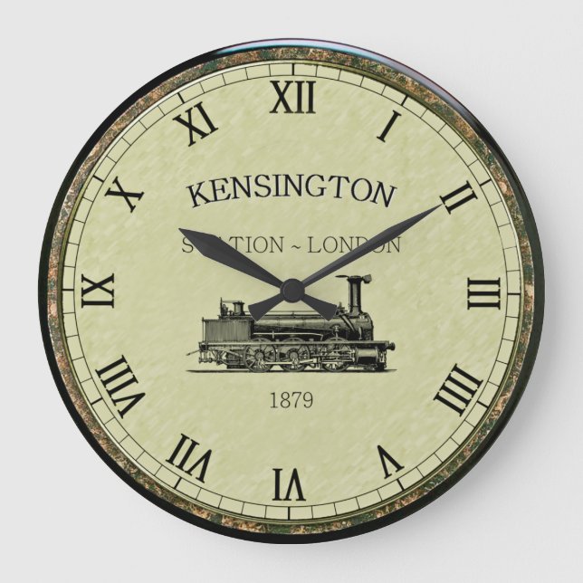 Kensington Station ~ Steam Engine ~ London England Large Clock (Front)