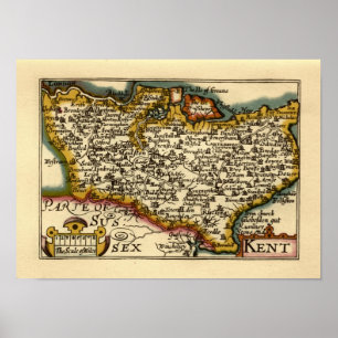 Kent County England Antique John Speed Atlas Map Poster