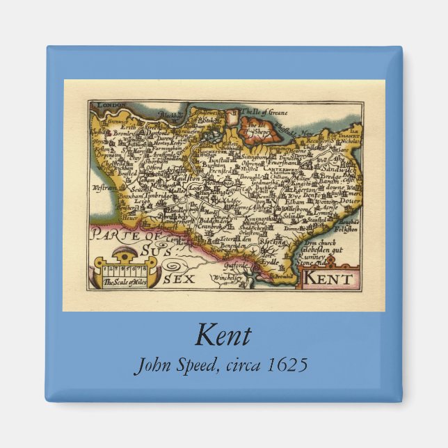 Kent County England Old Antiquarian John Speed Map Magnet (Front)
