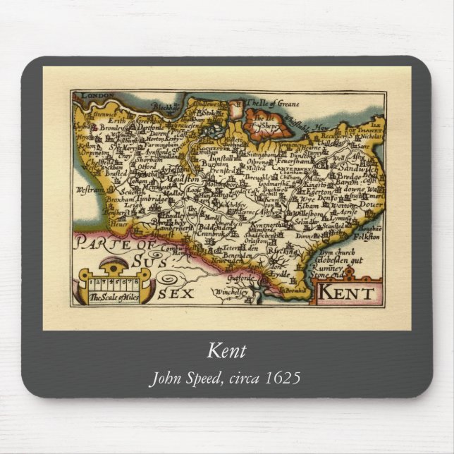 Kent County England Old Antiquarian John Speed Map Mouse Pad (Front)