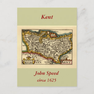 Kent County England Old Antiquarian John Speed Map Postcard