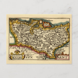 Kent County England Old Antiquarian John Speed Map Postcard