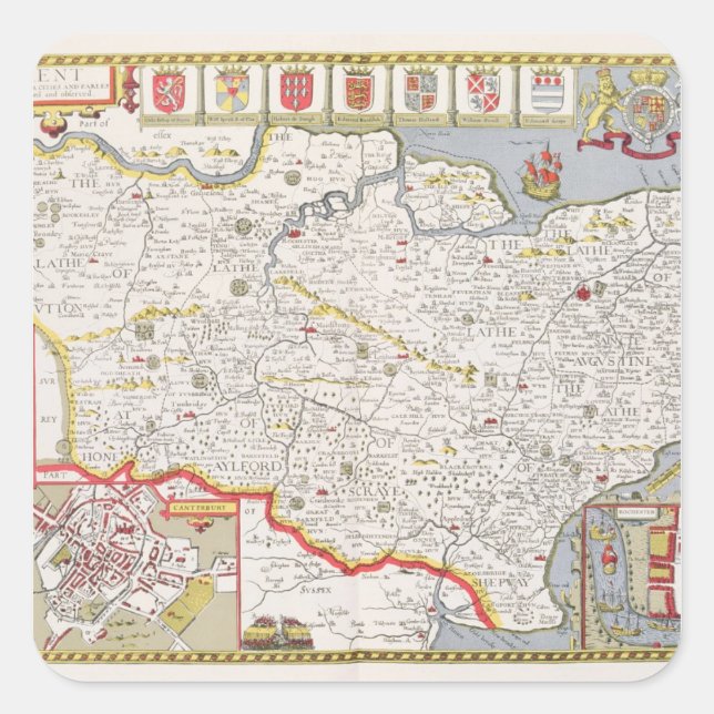 Kent, engraved by Jodocus Hondius Square Sticker (Front)