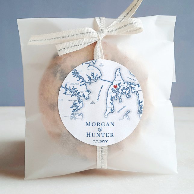 Kent Island Destination Wedding Elegant Map Favour Classic Round Sticker (These Kent Island sticker labels are perfect for wedding favors for your Kent Island Resort wedding)