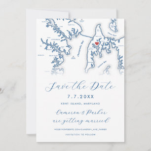 Kent Island Maryland Map Navy Blue Photo Save The Date