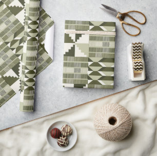Kente Block - Heritage Olive Wrapping Paper