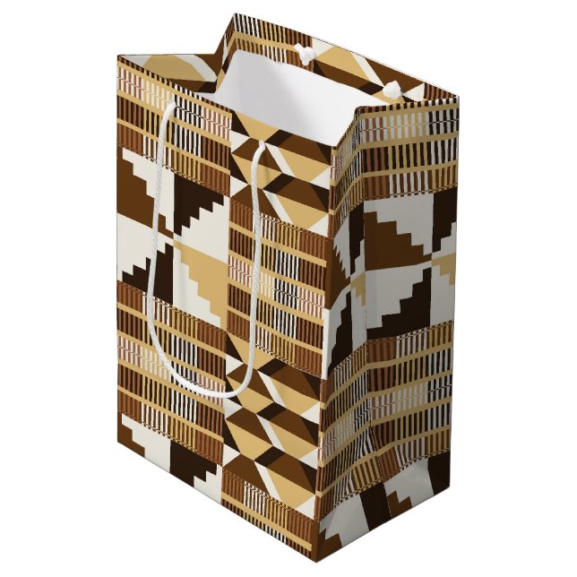 Kente Block - Muted Ochre Medium Gift Bag (Front Angled)