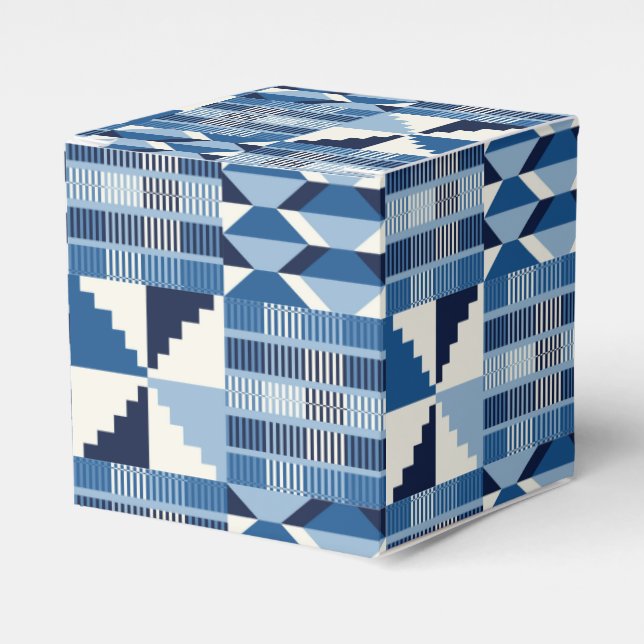 Kente Block - Soft Indigo Favour Box (Front Side)