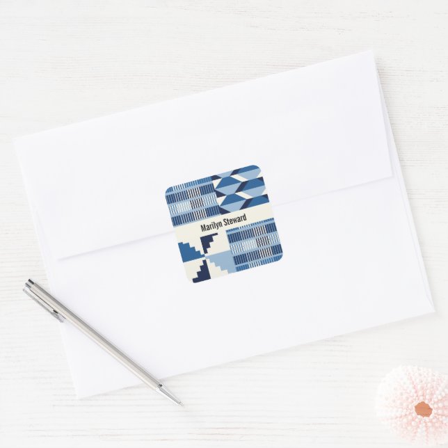 Kente Block - Soft Indigo Personalised Square Sticker (Envelope)