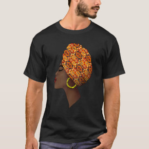Kente Cloth Head Wrap Black Melanin Afro Woman Afr T-Shirt