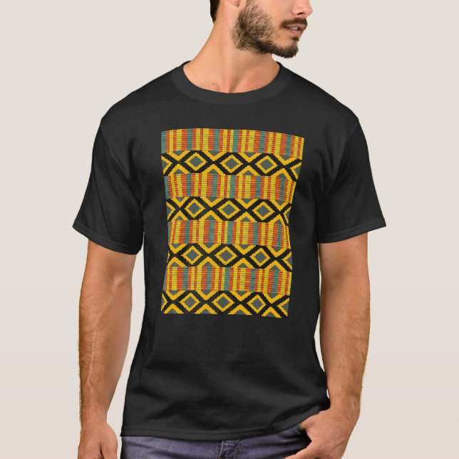 Kente Cloth Print African Tribal Ethnic Kente Artw T-Shirt (Front)