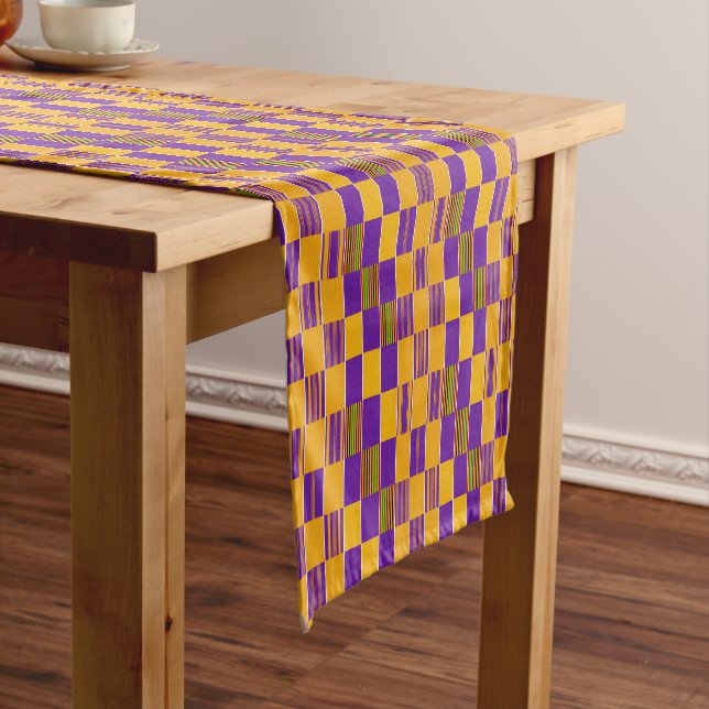 Kente Cloth Purple Gold 14" X 72" Table Runner (In Situ)