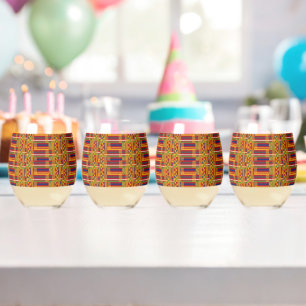 Kente Pattern – Vibrant African Textile Art Stemless Wine Glass